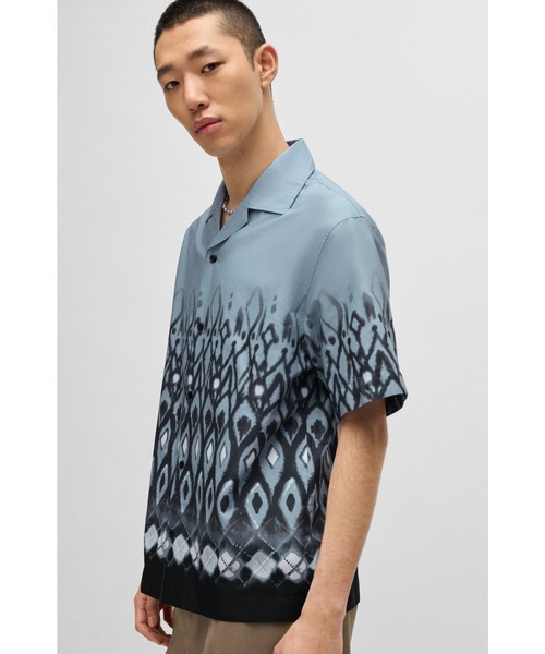 HUGO(ヒューゴ)の「オーバーサイズフィット コットンシャツ ハンドペイントプリント(シャツ/ブラウス・メンズ・ブルー・M/S/XS/L/XL)」の3枚目の写真