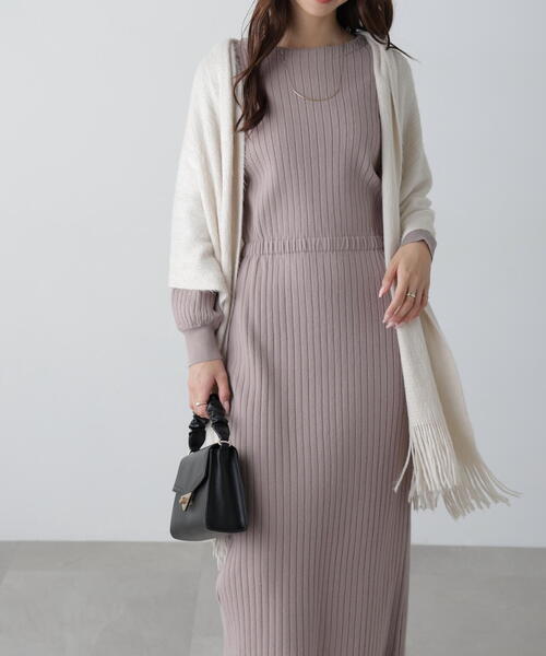 FREE'S MART（フリーズマート）の「ボートネックニットワンピース（ワンピース・レディース・ホワイト/ベージュ/グレー/ブラック・SMALL/MEDIUM）」の4枚目の写真