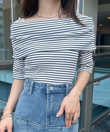 オフショルリブカットソーTシャツ