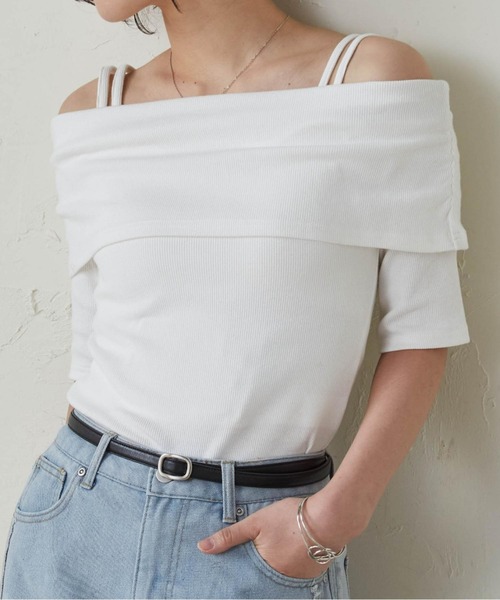 RANAN(ラナン)の「オフショルリブカットソーTシャツ(Tシャツ/カットソー・レディース・ホワイト×ブラック/ブラック/オフホワイト/ミント・LL/L/M)」の1枚目の写真