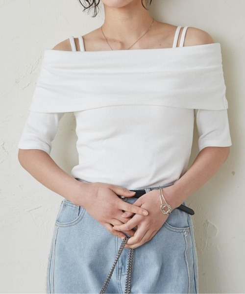 RANAN(ラナン)の「オフショルリブカットソーTシャツ(Tシャツ/カットソー・レディース・ホワイト×ブラック/ブラック/オフホワイト/ミント・LL/L/M)」の6枚目の写真