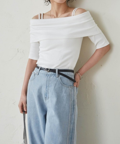 RANAN(ラナン)の「オフショルリブカットソーTシャツ(Tシャツ/カットソー・レディース・ホワイト×ブラック/ブラック/オフホワイト/ミント・LL/L/M)」の7枚目の写真