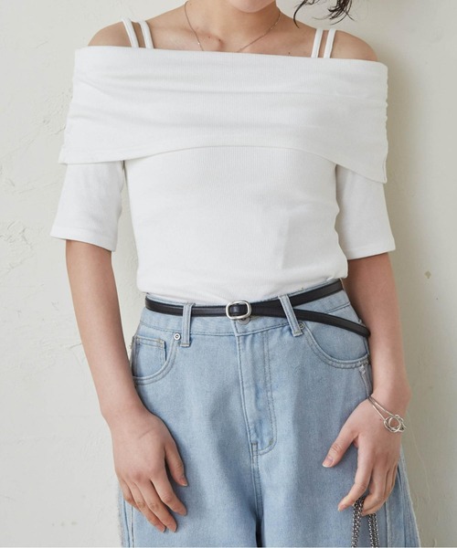 RANAN(ラナン)の「オフショルリブカットソーTシャツ(Tシャツ/カットソー・レディース・ホワイト×ブラック/ブラック/オフホワイト/ミント・LL/L/M)」の5枚目の写真