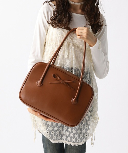 ダークブラウン レザー ボストンバッグ45R❣️ FOREVER 21（フォーエバー トゥエンティーワン）の「【2025SS】リボン