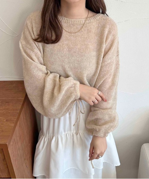 セール】【apres jour clair】袖ボリュームシアーニット【ZOZOTOWN限定