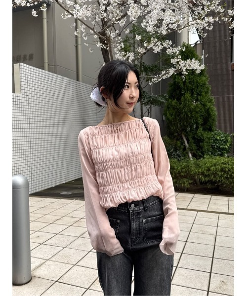 ブラウス シャツ シャーリング楊柳ブラウス レディース BAB ブラウス シャツ 楊柳シャーリングトップス レディース