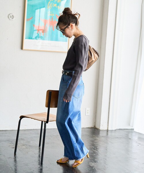 FREAK'S STORE（フリークスストア）の「限定展開　ランダム テレコ レイヤード トップス（Tシャツ/カットソー・レディース・オリーブ/オレンジ/ブルー/ナチュラル/スミクロ・ﾌﾘ-）」の8枚目の写真