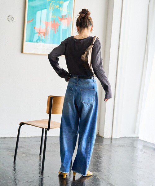 FREAK'S STORE（フリークスストア）の「限定展開　ランダム テレコ レイヤード トップス（Tシャツ/カットソー・レディース・オリーブ/オレンジ/ブルー/ナチュラル/スミクロ・ﾌﾘ-）」の9枚目の写真