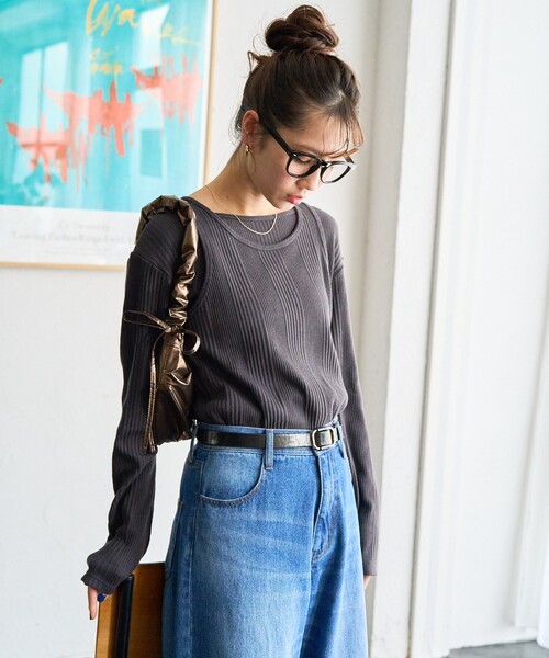 FREAK'S STORE（フリークスストア）の「限定展開　ランダム テレコ レイヤード トップス（Tシャツ/カットソー・レディース・オリーブ/オレンジ/ブルー/ナチュラル/スミクロ・ﾌﾘ-）」の12枚目の写真