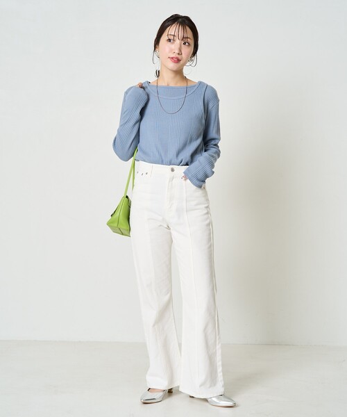 FREAK'S STORE（フリークスストア）の「限定展開　ランダム テレコ レイヤード トップス（Tシャツ/カットソー・レディース・オリーブ/オレンジ/ブルー/ナチュラル/スミクロ・ﾌﾘ-）」の14枚目の写真