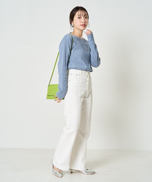 FREAK'S STORE（フリークスストア）の「限定展開　ランダム テレコ レイヤード トップス（Tシャツ/カットソー・レディース・オリーブ/オレンジ/ブルー/ナチュラル/スミクロ・ﾌﾘ-）」の15枚目の写真