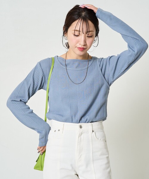 FREAK'S STORE（フリークスストア）の「限定展開　ランダム テレコ レイヤード トップス（Tシャツ/カットソー・レディース・オリーブ/オレンジ/ブルー/ナチュラル/スミクロ・ﾌﾘ-）」の17枚目の写真