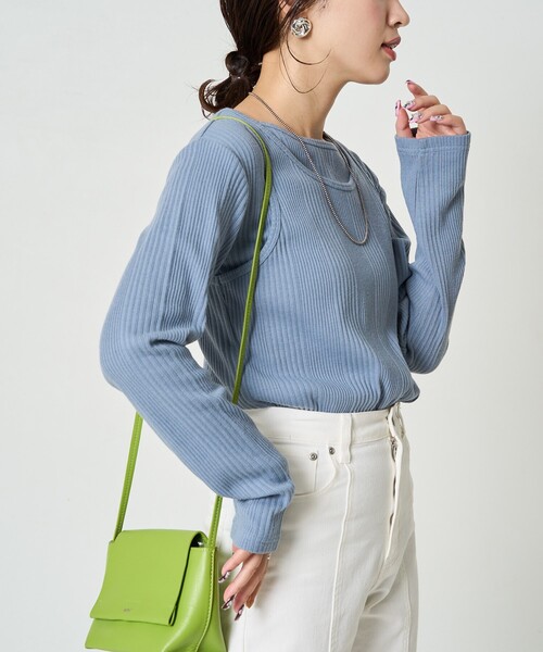 FREAK'S STORE（フリークスストア）の「限定展開　ランダム テレコ レイヤード トップス（Tシャツ/カットソー・レディース・オリーブ/オレンジ/ブルー/ナチュラル/スミクロ・ﾌﾘ-）」の18枚目の写真