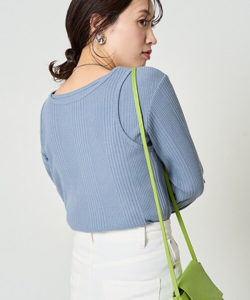 FREAK'S STORE（フリークスストア）の「限定展開　ランダム テレコ レイヤード トップス（Tシャツ/カットソー・レディース・オリーブ/オレンジ/ブルー/ナチュラル/スミクロ・ﾌﾘ-）」の19枚目の写真