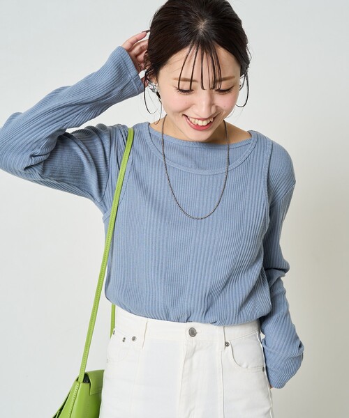 FREAK'S STORE（フリークスストア）の「限定展開　ランダム テレコ レイヤード トップス（Tシャツ/カットソー・レディース・オリーブ/オレンジ/ブルー/ナチュラル/スミクロ・ﾌﾘ-）」の21枚目の写真