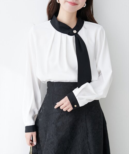 natural couture（ナチュラルクチュール）の「ドット型ボウタイ衿ブラウス（シャツ/ブラウス・レディース・ネイビー/サックスブルー/オフホワイト/その他1/グレイッシュベージュ・FREE）」の11枚目の写真