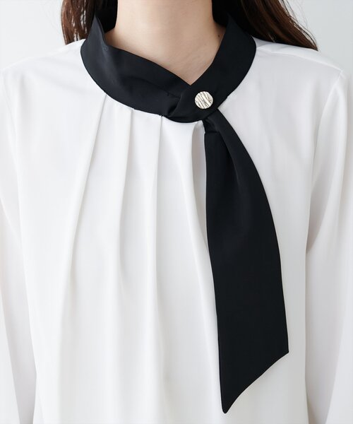 natural couture（ナチュラルクチュール）の「ドット型ボウタイ衿ブラウス（シャツ/ブラウス・レディース・ネイビー/サックスブルー/オフホワイト/その他1/グレイッシュベージュ・FREE）」の19枚目の写真