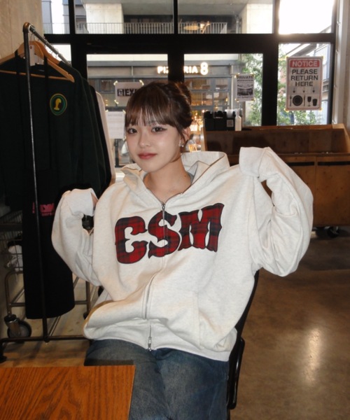 shesame（シーセム）の「CSMチェックロゴジップフーディー（パーカー・レディース・ブラック/オートミール/グレー・LARGE/MEDIUM）」の4枚目の写真