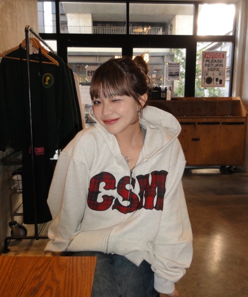 shesame（シーセム）の「CSMチェックロゴジップフーディー（パーカー・レディース・ブラック/オートミール/グレー・LARGE/MEDIUM）」の5枚目の写真