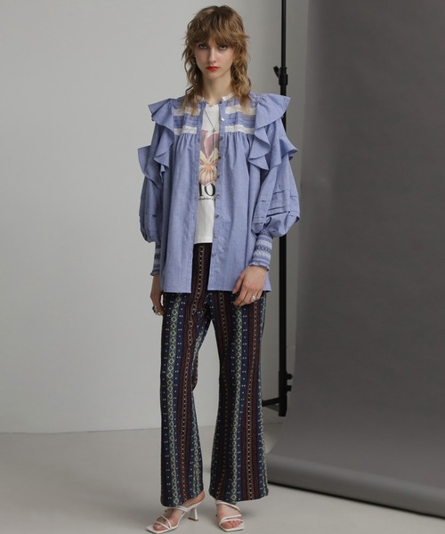 ROSE BUD（ローズバッド）の「(mag.by c)シャンブレーフリルシャツ（シャツ/ブラウス・レディース・ブルー/ブラック・ONE SIZE）」の13枚目の写真