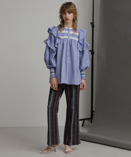 ROSE BUD（ローズバッド）の「(mag.by c)シャンブレーフリルシャツ（シャツ/ブラウス・レディース・ブルー/ブラック・ONE SIZE）」の16枚目の写真