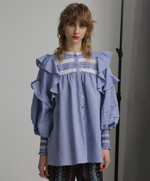 ROSE BUD（ローズバッド）の「(mag.by c)シャンブレーフリルシャツ（シャツ/ブラウス・レディース・ブルー/ブラック・ONE SIZE）」の17枚目の写真