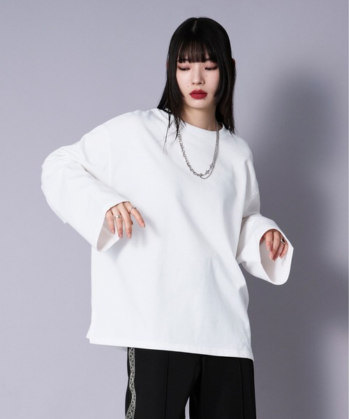 Ellno Loset（エルノロゼット）の「ワイドスリーブオーバーロンT（Tシャツ/カットソー・メンズ・オフホワイト/ブラック・SMALL/LARGE/MEDIUM）」の12枚目の写真