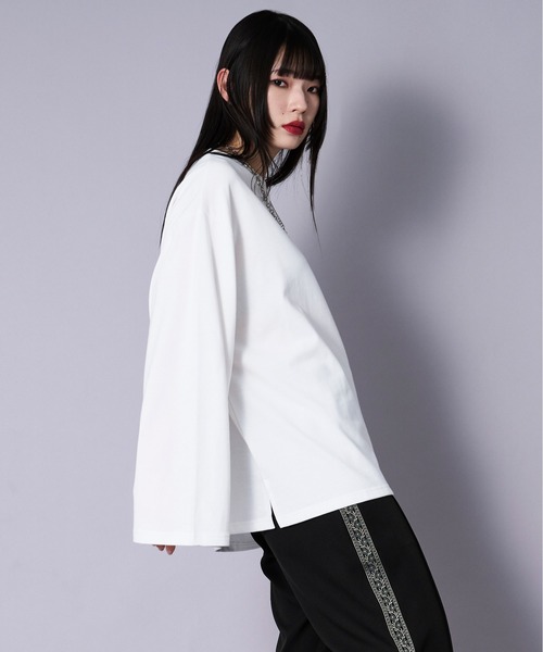Ellno Loset（エルノロゼット）の「ワイドスリーブオーバーロンT（Tシャツ/カットソー・メンズ・オフホワイト/ブラック・SMALL/LARGE/MEDIUM）」の16枚目の写真