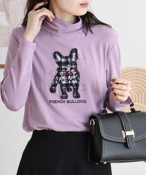BRODIAEA(ブローディア)の「BRODIAEA ハイネックカットソー フレンチブルドッグ刺繍 スーパープレミアサーモ(Tシャツ/カットソー・レディース・マスタード/チャコールグレー/ベージュ/ラベンダー/ロイヤルブルー/ネイビー/ピンク/オリーブ/ブラック・40)」の7枚目の写真