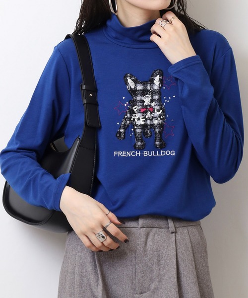 ブローディア BRODIAEA ハイネックカットソー フレンチブルドッグ刺繍 スーパープレミアサーモ （ベージュ） セール】BRODIAEA ハイネックカットソー フレンチブルドッグ刺繍