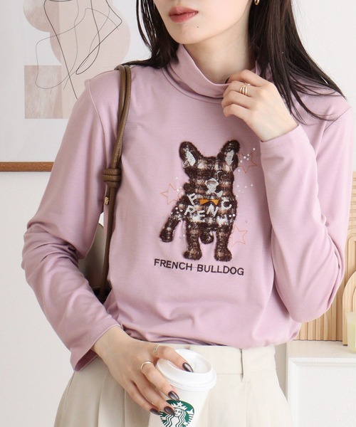 BRODIAEA(ブローディア)の「BRODIAEA ハイネックカットソー フレンチブルドッグ刺繍 スーパープレミアサーモ(Tシャツ/カットソー・レディース・マスタード/チャコールグレー/ベージュ/ラベンダー/ロイヤルブルー/ネイビー/ピンク/オリーブ/ブラック・40)」の9枚目の写真