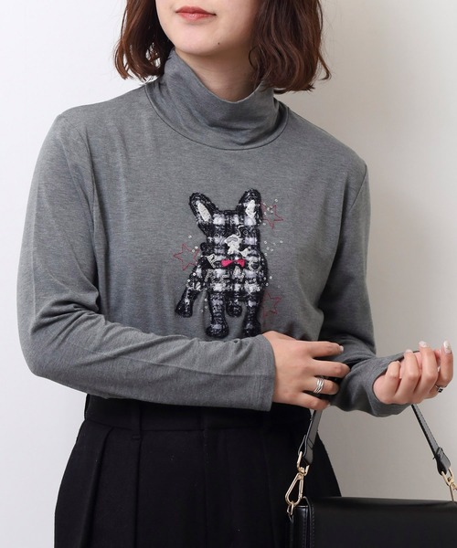 ブローディア BRODIAEA ハイネックカットソー フレンチブルドッグ刺繍 スーパープレミアサーモ （ピンク） セール】BRODIAEA ハイネックカットソー フレンチブルドッグ刺繍