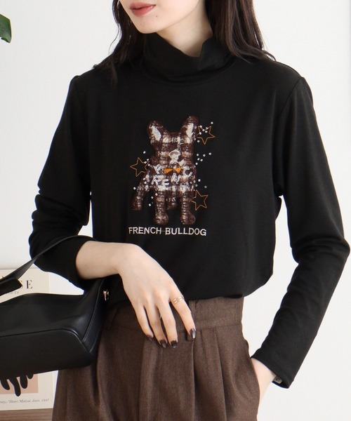 ブローディア BRODIAEA ハイネックカットソー フレンチブルドッグ刺繍 スーパープレミアサーモ （ピンク） セール】BRODIAEA ハイネックカットソー フレンチブルドッグ刺繍