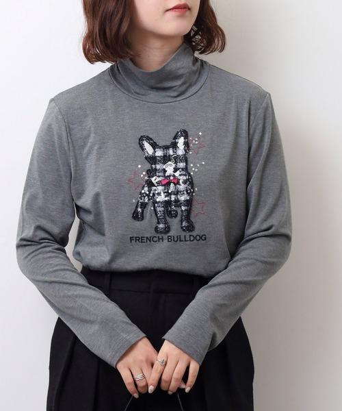 ブローディア BRODIAEA ハイネックカットソー フレンチブルドッグ刺繍 スーパープレミアサーモ （ラベンダー） セール】BRODIAEA ハイネックカットソー フレンチブルドッグ刺繍