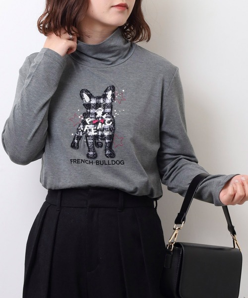 BRODIAEA(ブローディア)の「BRODIAEA ハイネックカットソー フレンチブルドッグ刺繍 スーパープレミアサーモ(Tシャツ/カットソー・レディース・マスタード/チャコールグレー/ベージュ/ラベンダー/ロイヤルブルー/ネイビー/ピンク/オリーブ/ブラック・40)」の22枚目の写真