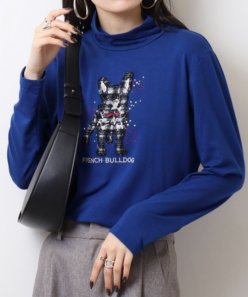 ブローディア BRODIAEA ハイネックカットソー フレンチブルドッグ刺繍 スーパープレミアサーモ （ピンク） セール】BRODIAEA ハイネックカットソー フレンチブルドッグ刺繍