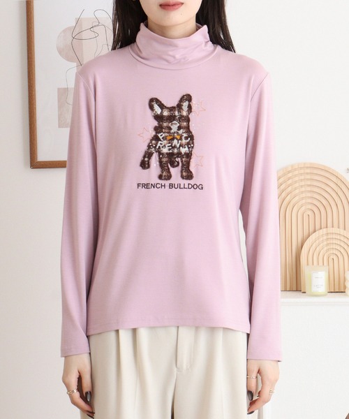 ブローディア BRODIAEA ハイネックカットソー フレンチブルドッグ刺繍 スーパープレミアサーモ （マスタード） セール】BRODIAEA ハイネックカットソー フレンチブルドッグ刺繍