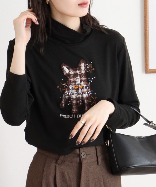 BRODIAEA(ブローディア)の「BRODIAEA ハイネックカットソー フレンチブルドッグ刺繍 スーパープレミアサーモ(Tシャツ/カットソー・レディース・マスタード/チャコールグレー/ベージュ/ラベンダー/ロイヤルブルー/ネイビー/ピンク/オリーブ/ブラック・40)」の19枚目の写真