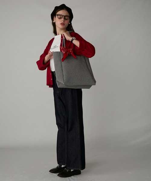 BONLECILL Marche(ボンルシールマルシェ)の「【BONLECILL Marche】《大容量/A4》アソートチェック/ストライプ柄 BIGトートバッグ(トートバッグ・レディース・レッド/ネイビー/ブラック/ブラウン/バーガンディー/ボルドー/ブラック系1・FREE)」の22枚目の写真