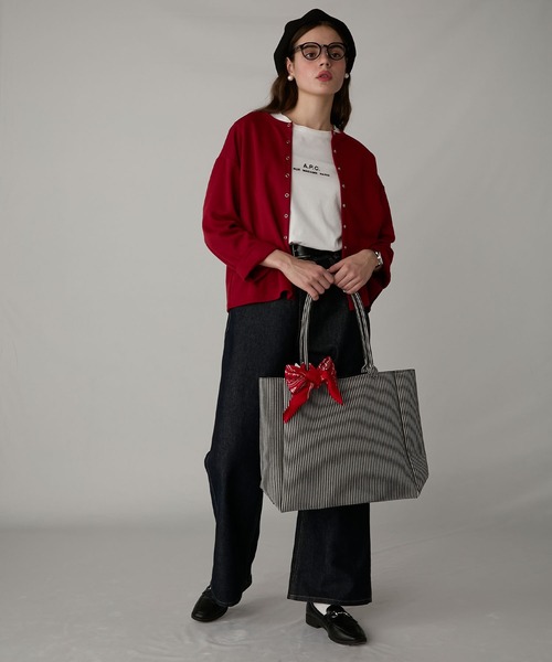 BONLECILL Marche(ボンルシールマルシェ)の「【BONLECILL Marche】《大容量/A4》アソートチェック/ストライプ柄 BIGトートバッグ(トートバッグ・レディース・レッド/ネイビー/ブラック/ブラウン/バーガンディー/ボルドー/ブラック系1・FREE)」の21枚目の写真