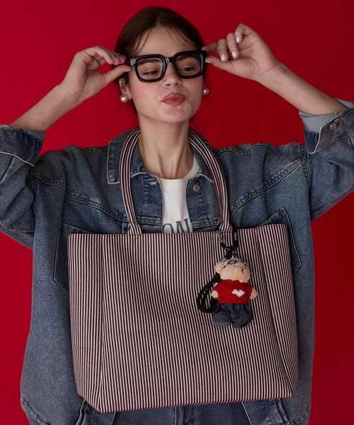 BONLECILL Marche(ボンルシールマルシェ)の「【BONLECILL Marche】《大容量/A4》アソートチェック/ストライプ柄 BIGトートバッグ(トートバッグ・レディース・レッド/ネイビー/ブラック/ブラウン/バーガンディー/ボルドー/ブラック系1・FREE)」の19枚目の写真