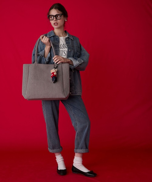 BONLECILL Marche(ボンルシールマルシェ)の「【BONLECILL Marche】《大容量/A4》アソートチェック/ストライプ柄 BIGトートバッグ(トートバッグ・レディース・レッド/ネイビー/ブラック/ブラウン/バーガンディー/ボルドー/ブラック系1・FREE)」の14枚目の写真