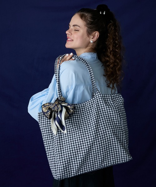 BONLECILL Marche(ボンルシールマルシェ)の「【BONLECILL Marche】《大容量/A4》アソートチェック/ストライプ柄 BIGトートバッグ(トートバッグ・レディース・レッド/ネイビー/ブラック/ブラウン/バーガンディー/ボルドー/ブラック系1・FREE)」の9枚目の写真
