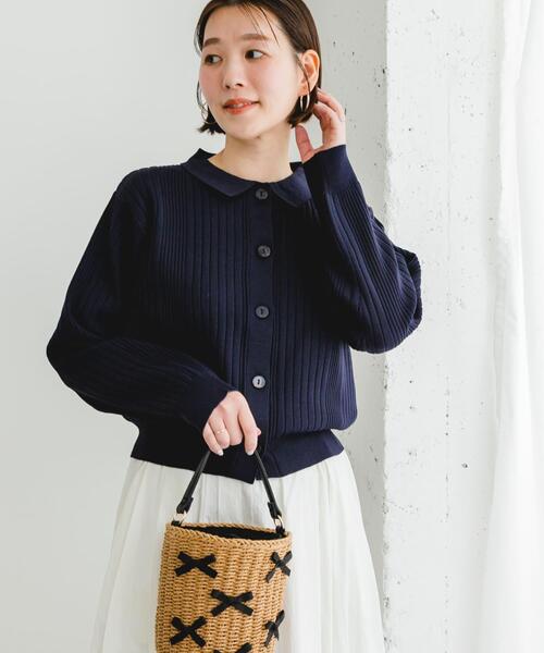 F by ROSSO（エフバイロッソ）の「F by ROSSO　ウォッシャブル衿付きリブカーディガン（カーディガン/ボレロ・レディース・ピンクベージュ/ネイビー/ミント・FREE）」の2枚目の写真