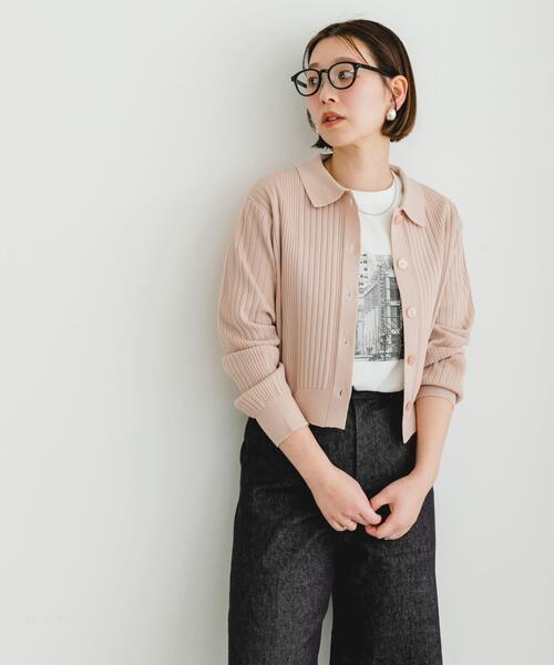 F by ROSSO（エフバイロッソ）の「F by ROSSO　ウォッシャブル衿付きリブカーディガン（カーディガン/ボレロ・レディース・ピンクベージュ/ネイビー/ミント・FREE）」の4枚目の写真