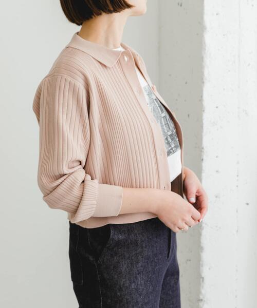 F by ROSSO（エフバイロッソ）の「F by ROSSO　ウォッシャブル衿付きリブカーディガン（カーディガン/ボレロ・レディース・ピンクベージュ/ネイビー/ミント・FREE）」の5枚目の写真