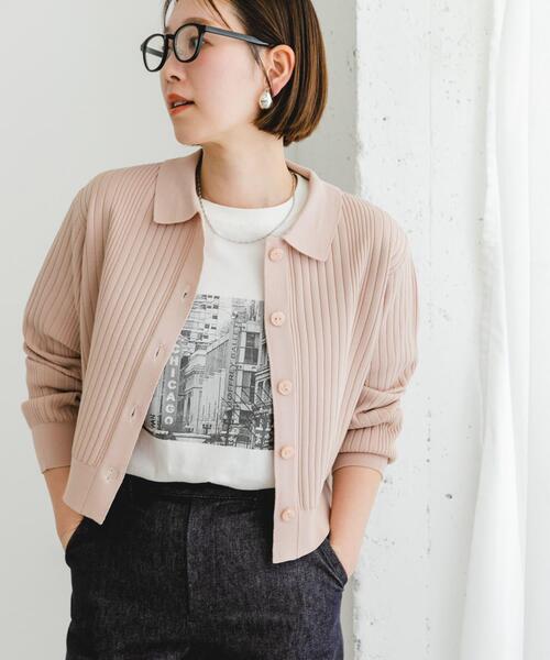 F by ROSSO（エフバイロッソ）の「F by ROSSO　ウォッシャブル衿付きリブカーディガン（カーディガン/ボレロ・レディース・ピンクベージュ/ネイビー/ミント・FREE）」の6枚目の写真