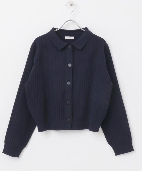 ROSSO ウォッシャブルカーディガン　BLACK セール】F by ROSSO ウォッシャブル衿付きリブカーディガン