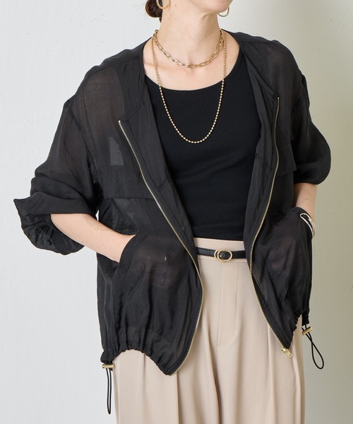 Jena espace merveilleux(ジェナ エスパスメルヴェイユ)の「【夏の羽織に!軽量!】ノーカラーシアーブルゾン(ブルゾン・レディース・パープル/ブラック/オフホワイト・FREE)」の1枚目の写真