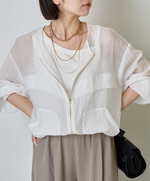 Jena espace merveilleux(ジェナ エスパスメルヴェイユ)の「【夏の羽織に!軽量!】ノーカラーシアーブルゾン(ブルゾン・レディース・パープル/ブラック/オフホワイト・FREE)」の14枚目の写真